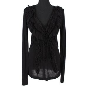 Givenchy Viscose/Silk Ruffle Layered V-Neck Long Sleeve Top Black - M